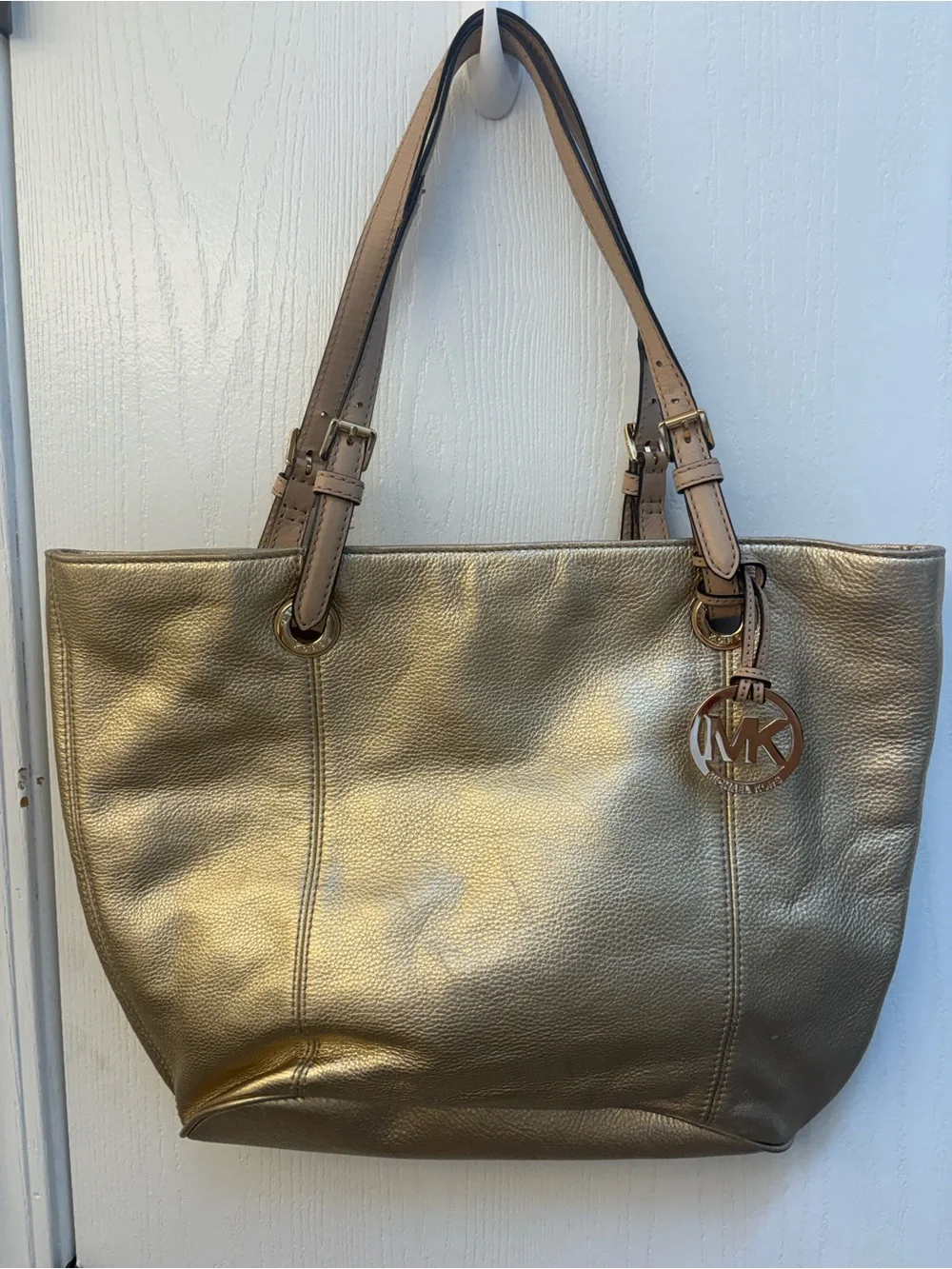 Michael Kors Metallic Gold Leather Tote with Beige Straps